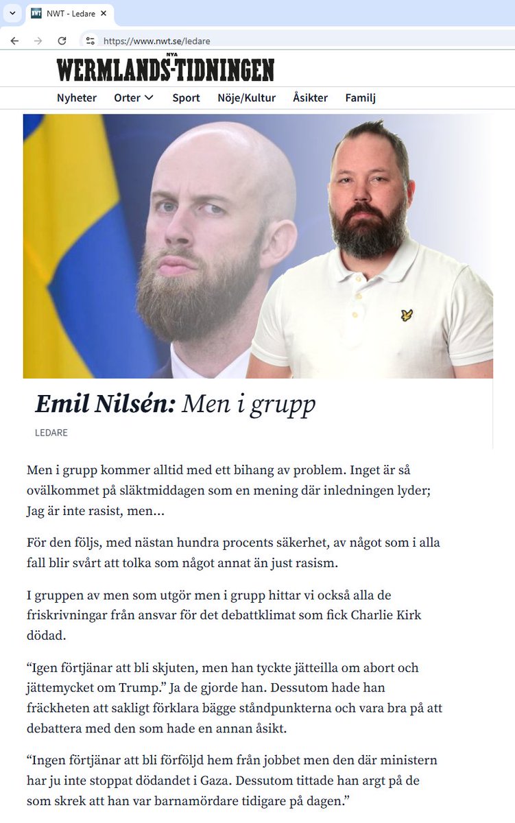 Skriver i dagens NWT om Men i grupp.
nwt.se/2025/09/16/men…