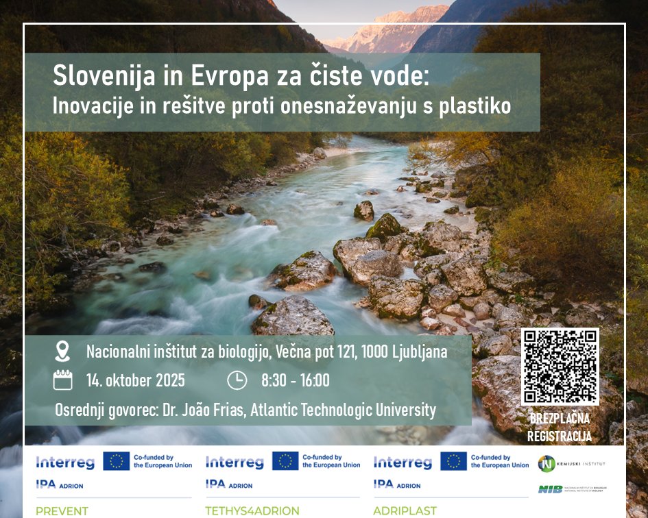 kemijski's tweet image. SAVE THE DATE - &quot;Slovenija in Evropa za čiste vode: Inovacije in rešitve proti onesnaževanju s plastiko&quot;
📅 14. oktober 2025, 8.30 - 16.00
📍 Nacionalni inštitut za biologijo, Ljubljana

Na dogodku boste imeli priložnost:
🔹 prisluhniti osrednjemu predavanju dr. Joãa Friasa,…