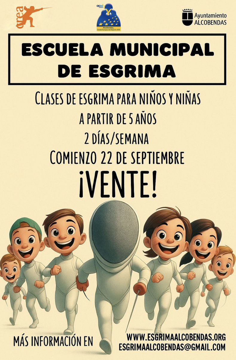 esgrimaCREA's tweet photo. ¡APÚNTATE A LA ESCUELA MUNICIPAL!

📍 Club Recreativo Esgrima Alcobendas
Av. Olímpica 22 (Alcobendas - Madrid)

📞 614 53 13 25

✉️ esgrimaalcobendas@gmail.com

  https://t.co/OTmUPw8hRF

#esgrima #alcobendas #fencing #niños #escuelamunicipal https://t.co/g21h2StViM