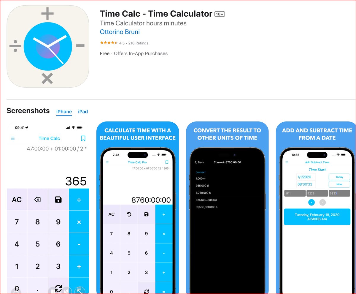 ottorinobruni's tweet image. ⏳ Stop struggling with time math!
Time Calc 🧮 makes adding, subtracting & converting hours, minutes, and seconds effortless.
Perfect for work logs, sports, or video editing.
🔗apps.apple.com/us/app/time-ca…
#indiedev #iOSApps #productivity