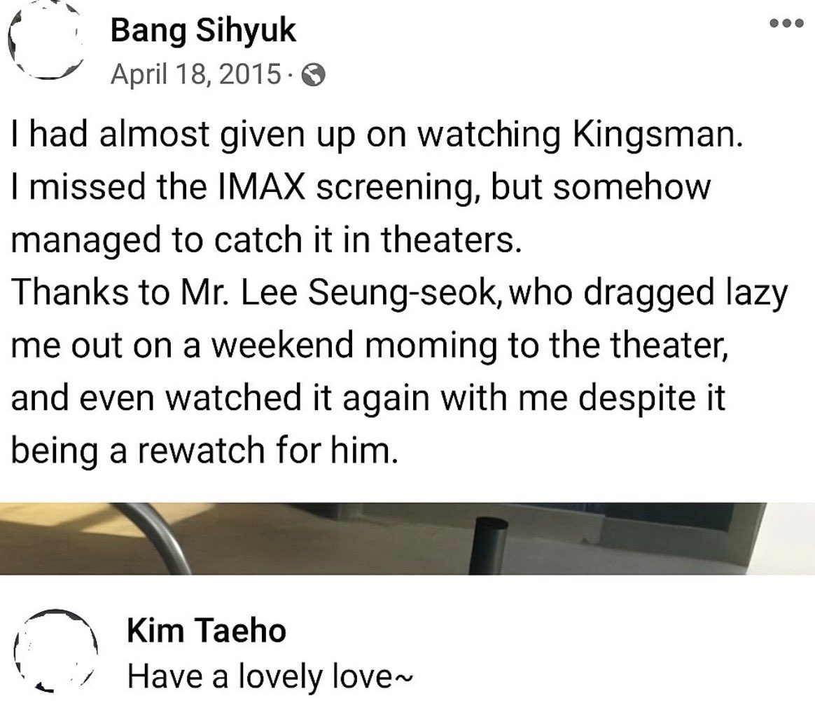 Hybe has been caught lying 

Hybe claimed Bang sihyuk and CEO Lee Seung Seok had no personal relationship  at the time (involved in the Fraud case) 

and joined Easton PE due to his relationship with former CIO Kim Jung-dong."

April 18th 2015 they shared time together  😭