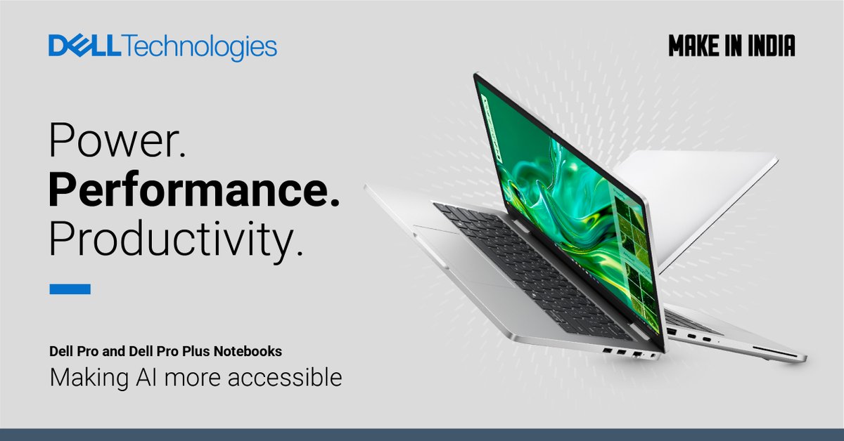 Dell_IN's tweet photo. For India’s AI economy to thrive, innovation must meet accessibility.
#DellPro &amp; #DellProPlus notebooks bring the reliability and performance to fuel this future.

Dell Pro: https://t.co/6O6JFk5unT

Dell Pro Plus: https://t.co/7CVCQ2zHJ9 https://t.co/gM80jGb8rw