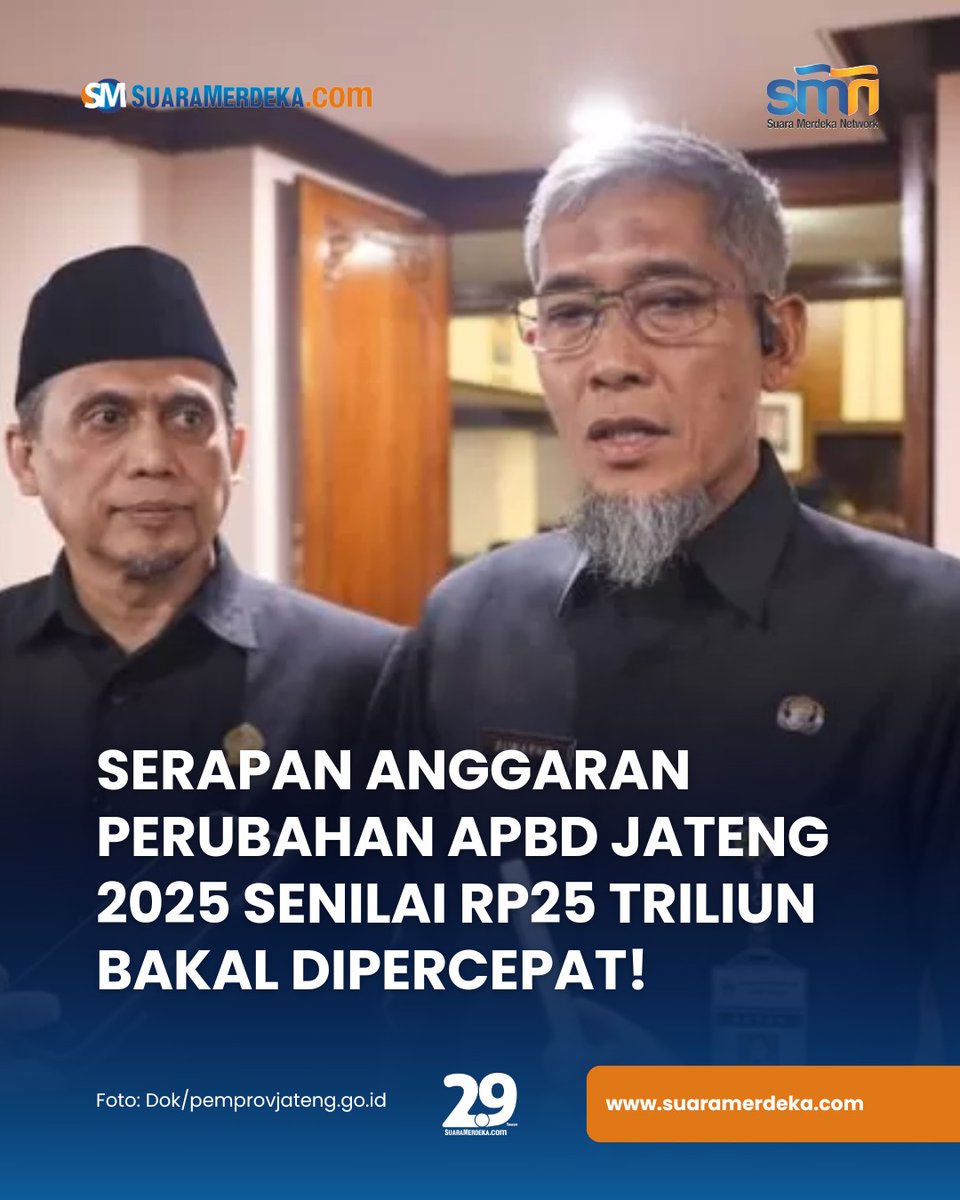 suaramerdeka's tweet image. Angin segar berhembus dari Gedung Berlian! Pemprov Jateng dan Dewan Perwakilan Rakyat Daerah (DPRD) Jateng bersinergi untuk mempercepat realisasi APBD Perubahan 2025.

suaramerdeka.com/jawa-tengah/04…

#suaramerdeka #apbd #pemprovjateng #percepatanpenyerapananggaran