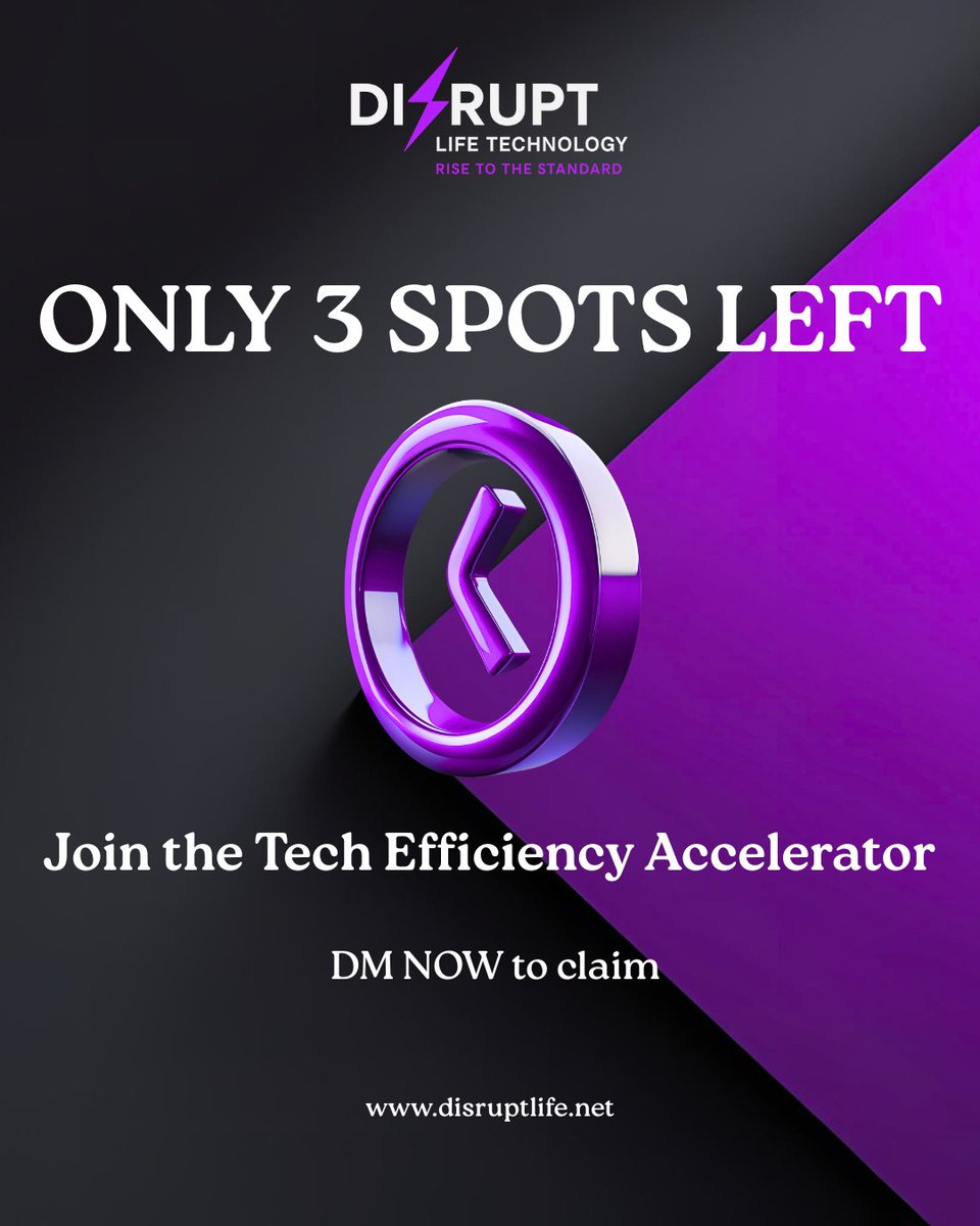 disruptlifetech's tweet image. ⏳ Only 3 spots left in our Tech Efficiency Accelerator!
If scaling smarter is on your 2025 goals, this is your moment.

📩 DM NOW to claim your spot.

@disruptlifetech | disruptlife.net
.
.
.
#ExpectImpact #ChallengeEverything #InnovationStartsHere