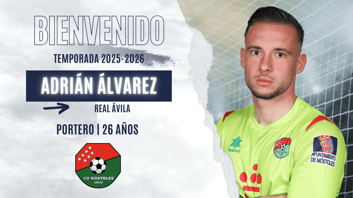 🧤 OFICIAL | ¡Un muro llega a Móstoles!

Reforzamos nuestra portería con Adrián Álvarez Beltramini (Madrid, 25/04/1999).
26 años | 1,85 m | Procedente del Real Ávila.

🔵 Formado en el fútbol madrileño, destaca por:
⚡ Reflejos rápidos
🛡️ Seguridad bajo palos y en el juego aéreo