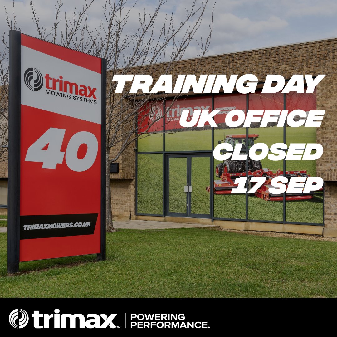 TrimaxMowers's tweet image. ✨ Team Training Day ✨
Our UK office will be closed tomorrow 17th September while our staff take part in training.
We’ll be back the next day, refreshed and ready to help you!
Thanks for your patience

#UKTeamTraining #TeamTrimax #PoweringPerformance