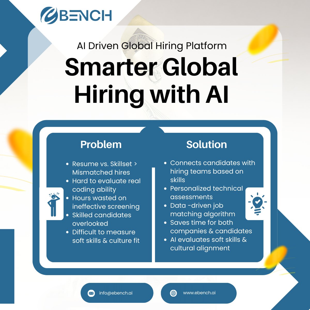 eBenchAI's tweet image. 🚀 Smarter Global Hiring with AI – Powered by eBench🌍

✅ Skill-based job matching
✅ AI assessments
✅ Soft skills &amp;amp; culture fit
✅ Faster hiring

Hire smarter, save time 👉 ebench.ai

#AIRecruitment #SmartHiring #FutureOfWork  #HRtech