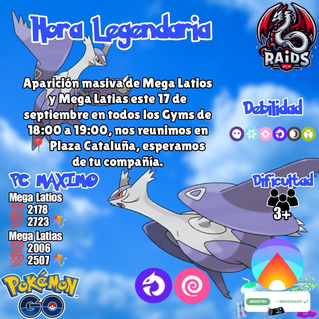 RaidsBarcelona's tweet photo. Latios tiene la habilidad de hacer que los demás vean algo que él ha visto o imaginado. 

Latias es muy sensible a los sentimientos de la gente. Si detecta alguna hostilidad, desplegará las plumas que tiene y se pondrá a chillar para intimidar al enemigo.

#Pokemon #pokemongo https://t.co/IXCh7Nnm5a
