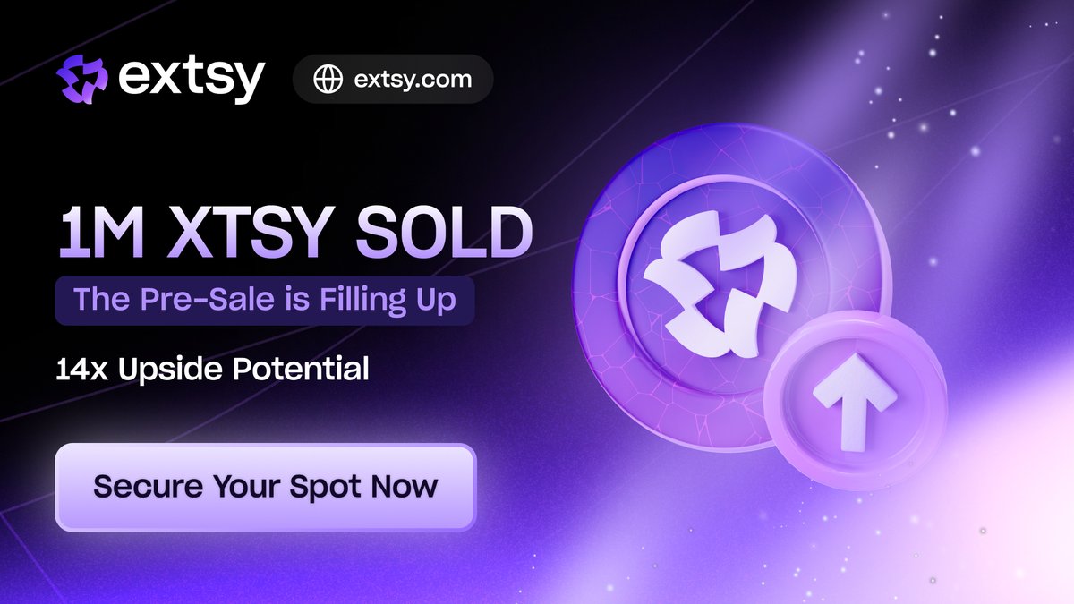 🚨 Presale milestone unlocked: 1,000,000 $XTSY sold! 

Next, $400K is earmarked for the @CoinTerminal launchpad.  

⏰ With the presale closing on Sep 30, early entries set the base. 

💨 Reserve your spot before price steps kick in → token.extsy.com