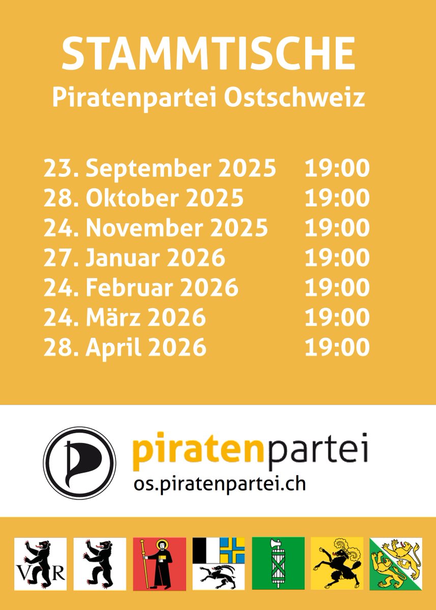 PPOstschweiz's tweet image. Stammtisch Piratenpartei Ostschweiz

Themen am Stammtisch:
👉 Digitale Integrität

🗓 23. September 2025 🕖19:00
📍 Online am Cyberstammtisch (bbb.ch-open.ch/rooms/um2-ybf-…)
🏴‍☠️ os.piratenpartei.ch/mitmachen/stam…