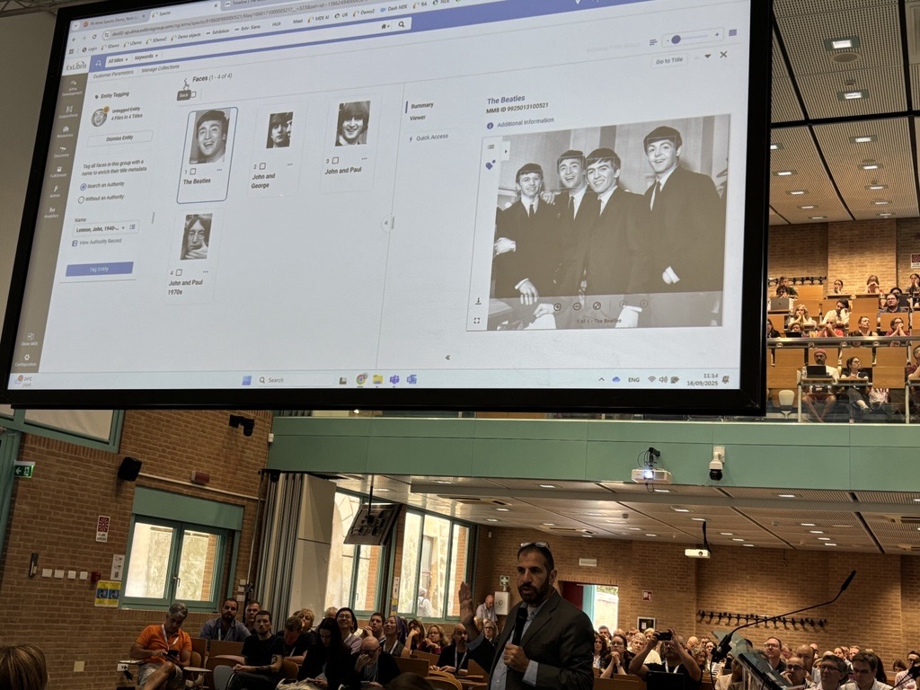 ExLibrisGroup's tweet image. Live at #IGeLU2025: In a live demo, Yaniv Levi Korem, Vice President, Product Management at Ex Libris, from Clarivate, demoed Alma Specto.

AI-powered cataloging, immersive exhibitions &amp;amp; preservation tools, redefining digital collections in Alma.⚙️🤖

#Library #MetadataManagement