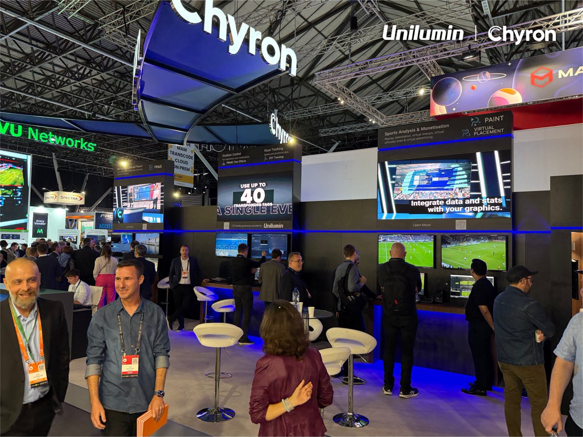 UniluminDisplay's tweet image. Wrapping up an exciting week at #IBC2025! ✨
#Unilumin&apos;s #LEDdisplays shone brightly at the booths of #Colorlight &amp;amp; #Chyron, delivering next-level visual experiences.

Big thanks to our partners for the co-exhibition. Together we’re shaping the future of immersive media. 

#LED