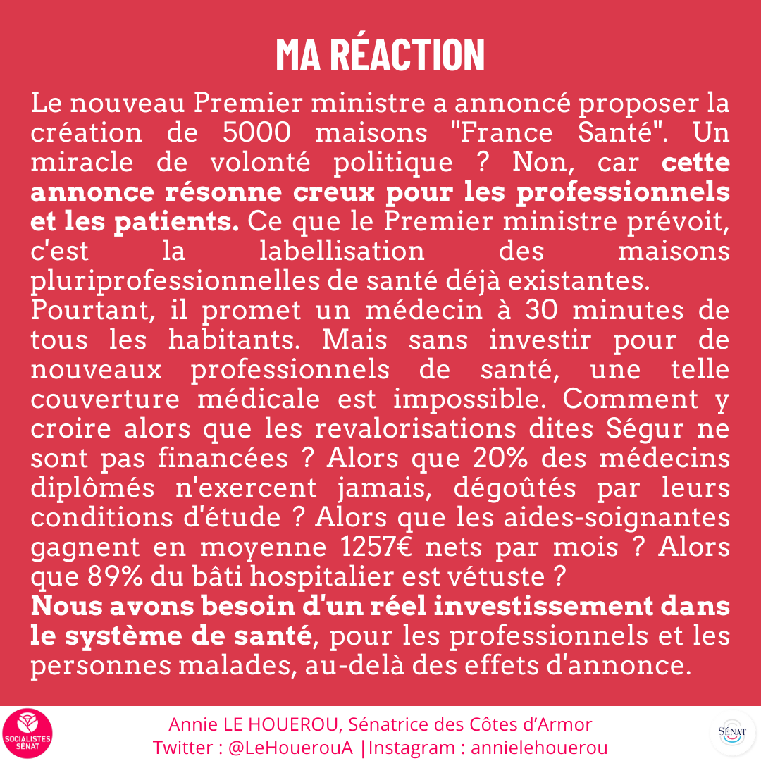 Ce week-end le nouveau Premier Ministre a annoncé proposer la création de 5000 maisons "France Santé". Ma réaction👇