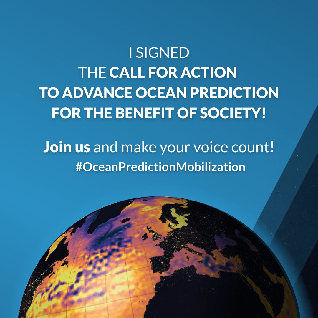 OceanPrediction's tweet photo. 14 days left to take action to advance #OceanPrediction!
Together with key partners, we have launched an international Call for Action to drive forward Ocean prediction science and services.
Join us here: https://t.co/BoUtc8ER4C
#oceanscience #callforaction #oceanservices https://t.co/mAlrb4EdDW