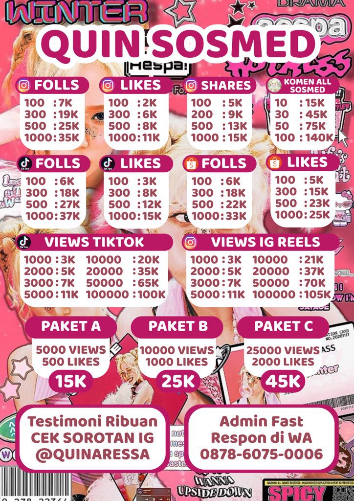 Met sowree oll ♡
 𐙚˚࿔ Quinsos 𝜗𝜚˚⋆──ready jual followers likes views ig tiktok shopee instagram indonesia indo like view foll follower jasa buzzer comment beli komen murah upfolls tt wts wtb trusted cepat folls~
╰┈➤ORDER WA 087860750006 // TESTI DI IG : QUINARESSA 🤍🩷