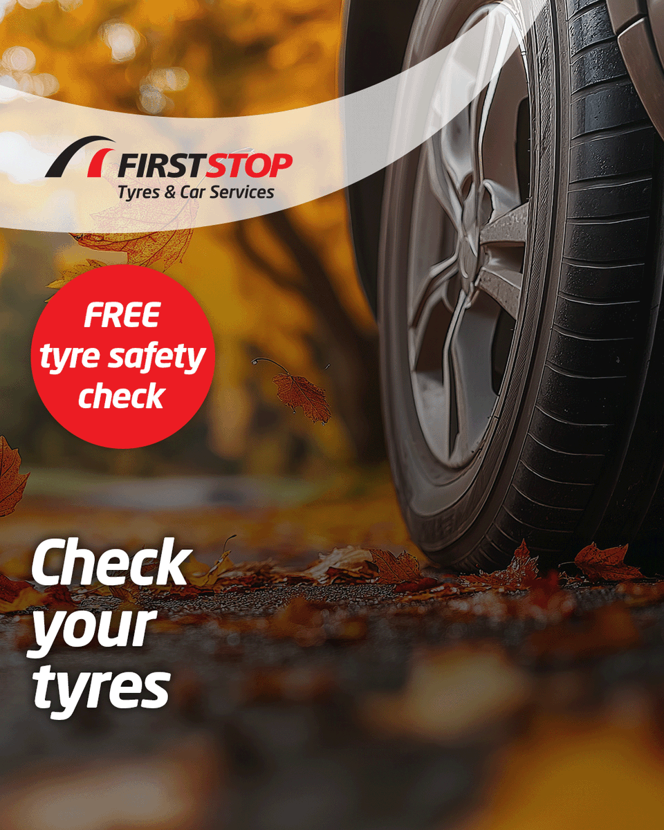 FirstStopTyreUK's tweet photo. September is the perfect time to check your tyres as the seasons change.
Stop by your local First Stop and we’ll keep you safe on the road.
Don't delay, get your FREE tyre safety check today!
#firststop #firststopuk #autumn #september https://t.co/OJSfitSeH0