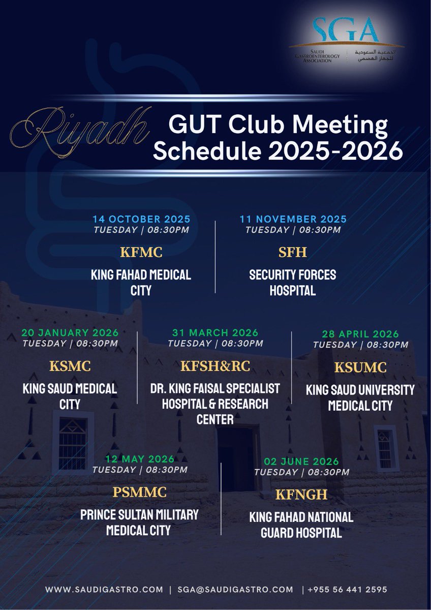 Save it to your calendar 💡

Riyadh GUT Club Meeting Schedule for 2025–2026
