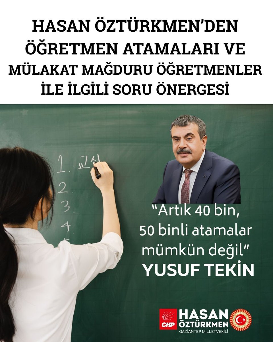 hasanozturkmen's tweet photo. Bakan Yusuf Tekin, atanma bekleyen yüzbinlerce öğretmeni yüzüstü bıraktı!

Atanma bekleyen öğretmenler, sözleşmeli ve ücretli öğretmenler, mülakat mağduru öğretmenler ile ilgili Yusuf Tekin'in yanıtlaması istemiyle soru önergesi verdim... https://t.co/mPTgtJmyrT