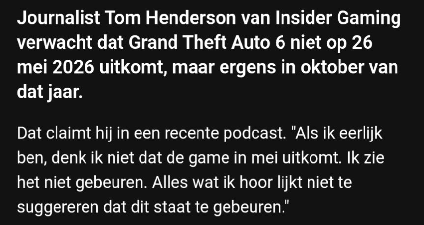 Geraldvh's tweet photo. GTA 6 vertraging naar oktober? Wat denken jullie?
#gtavi #gta6 https://t.co/3OQaZk2FFQ