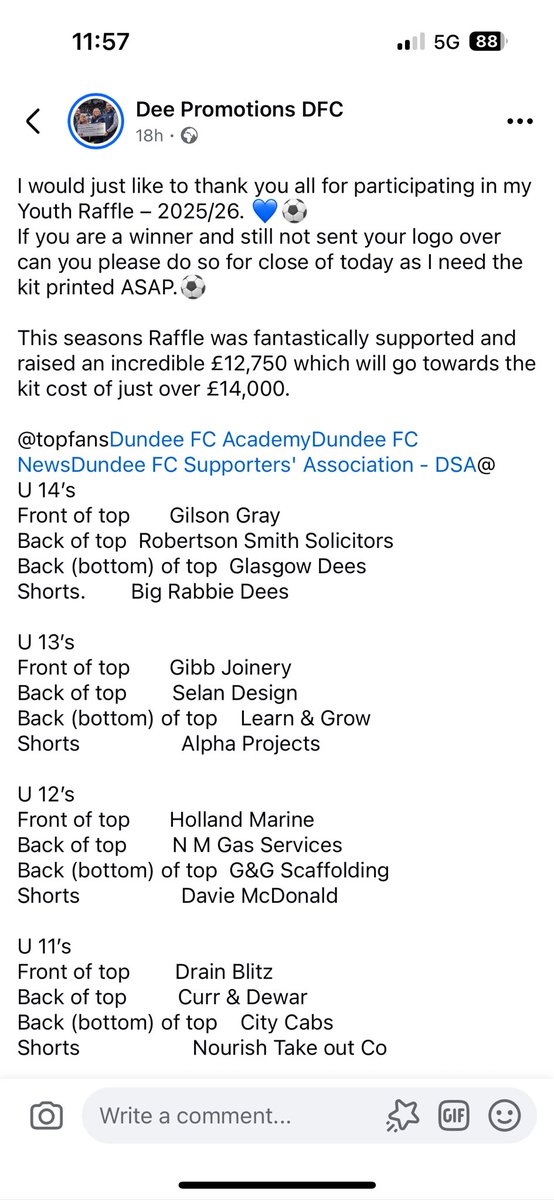 GlasgowDees's tweet image. Proud to be 1 of the sponsors on the U14s top this season #dundeefc #thedee #deepromotions