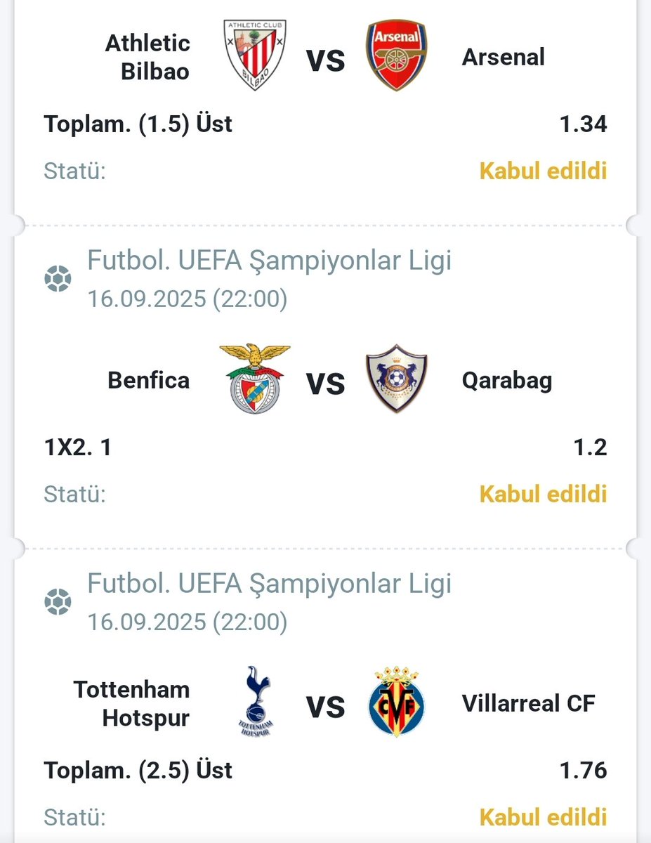 🔥 Ödüllü Kupon Alarmı 🔥

Bugün Şampiyonlar Ligi için bir kupon yaptım kendime.. Kazanırsa 2 kişiye 500 er TL ödül koydum ortaya.. Katılım için RT ve Beğeni atmanız yeterlidir.. 

Bolşanslar..

STAKE 8,5

#Futbol #bahis #iddaa #spor #ChampionsLeague