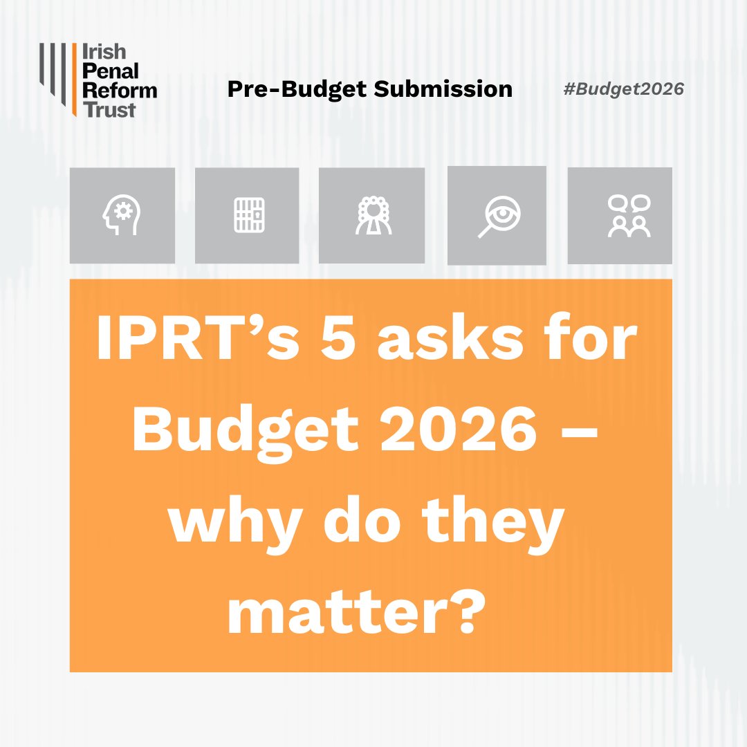 IPRT's tweet photo. Ireland’s prisons are at 120% capacity — with almost 500 people sleeping on the floor.
IPRT’s #Budget2026  submission calls for investment in mental health, alternatives to prison &amp; reintegration, not more prison beds.
Full submission on our website: https://t.co/MEJ0CTwmiD https://t.co/AZ0eGt4JCX