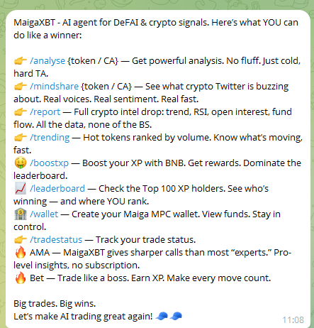0xCryptoUni's tweet photo. 即将登陆币安Alpha的Maiga，我们今天来看看是个啥？
@Maiga_AI 

🔶什么是Maiga .ai
https://t.co/vC0Yo7bwcQ是基于BSC开发的去中心化AI代理平台；包括交易代理、DeFi管理器、自动化工具、AI抽象层，以及类似于Virtuals的债券曲线启动平台。

Maiga完成400万美元融资，由Amber Group、Red Beard Ventures、IBC Group、TBV Ventures 和 Chainlink提供。
🔶作为一个AI代理平台，具有哪些优势？
🚀 5 个月内实现显著进展，拥有 >1M 有机活跃用户 ，周增长率达 10% & >20k DAU！
🎉 在 Seedify AI 代理黑客马拉松中获奖； DeFi AI 代理第 1 名！
🎉 BNB 链 AI 黑客食谱获奖者!

🔶MaigaXBT Bot是什么？
MaigaXBT Bot是Maiga.a开发的Telegram机器人，主要用户群体是加密货币交易，可以提供以下服务：
🔹代币分析
基本技术分析，使用 RSI、MACD和 BB等模型。输入代币合约地址，机器人会输出中性/看涨/看跌判断、入场价、目标价、止损价和置信度。
此外，还可以制作实时图表、链上洞察和量化策略，从订单簿和AMM数据中提取趋势。
🔹市场报告
MaigaXBT Bo可以进行趋势分析、OI（未平仓合约，评估期货市场强度）、资金流向和多时间框架技术分析。
🔹社交与趋势跟踪
显示热门代币，帮助用户提前捕捉炒作和动量，主要分为两个板块：
mindshare：社区讨论分析，类似于实时社交情绪追踪，覆盖 Twitter、Telegram 等平台。
MAIGA KOL Alpha：分析KOL的投资组合、盈亏、交易和信号。
🔹交易管理与自动化
实时监控交易状态，包括持仓、绩效和结果。
集成 Maiga MPC钱包，安全管理资产，支持私钥保护。
生成交易信号、预测市场和风险管理，支持跨场所流动性感知和期权订单簿建模。