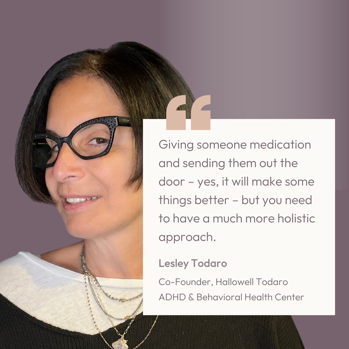 We know lasting change comes from comprehensive support. 

As Co-Founder Lesley Todaro reminds us, this means taking a holistic approach, combining therapy, executive function skill-building, and community to help each person thrive.

Learn more: hallowelltodaro.com.