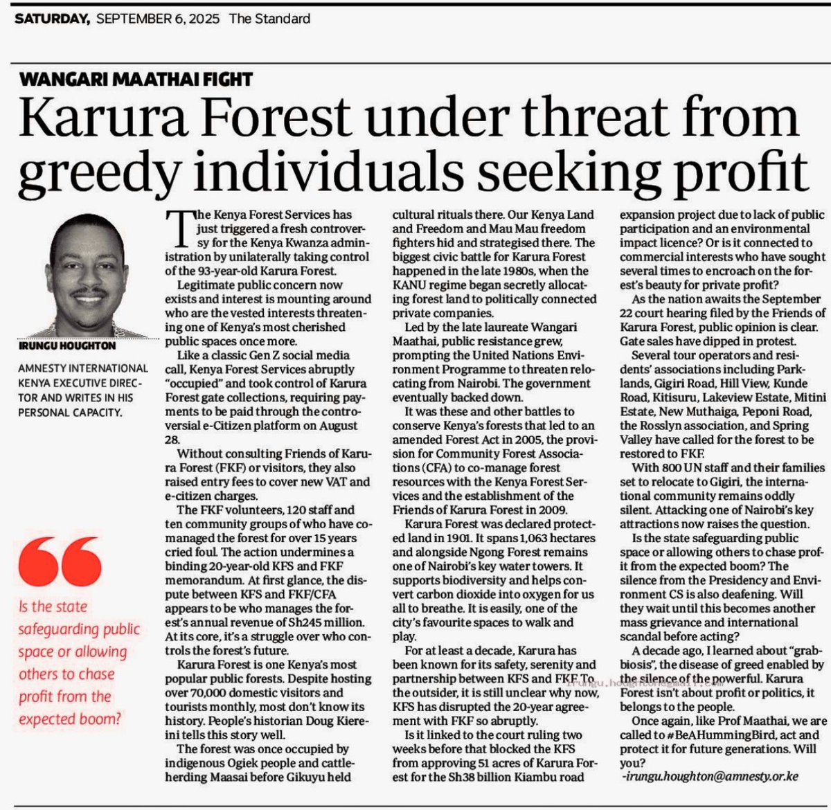 GreenBeltMovmnt's tweet photo. Calling all Hummingbirds 🌿 Karura Forest is under threat. A 93 year old sanctuary of clean air, water, and history is at risk of being seized. Nairobi cannot afford to lose it. The people must act.

👉 Sign the petition: https://t.co/OOWYFP1hu5

#SaveKarura #BringBackFKF https://t.co/v8jjOJWAAr