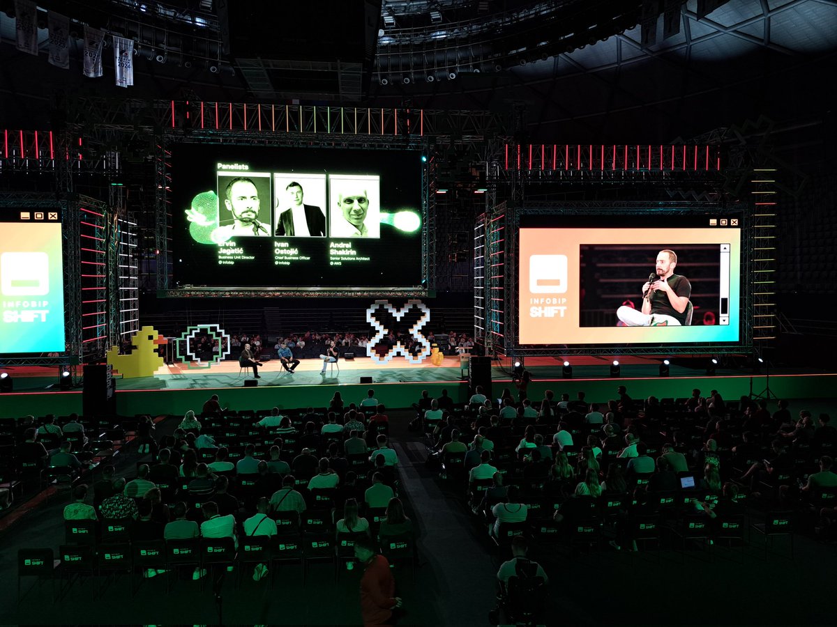 InfobipShift's tweet image. Segueing into the panel about AI agents featuring Andrei Shakirin from @AWS 

Have you already had a chance to build an AI agent? 

#ShiftConference #Shift2025