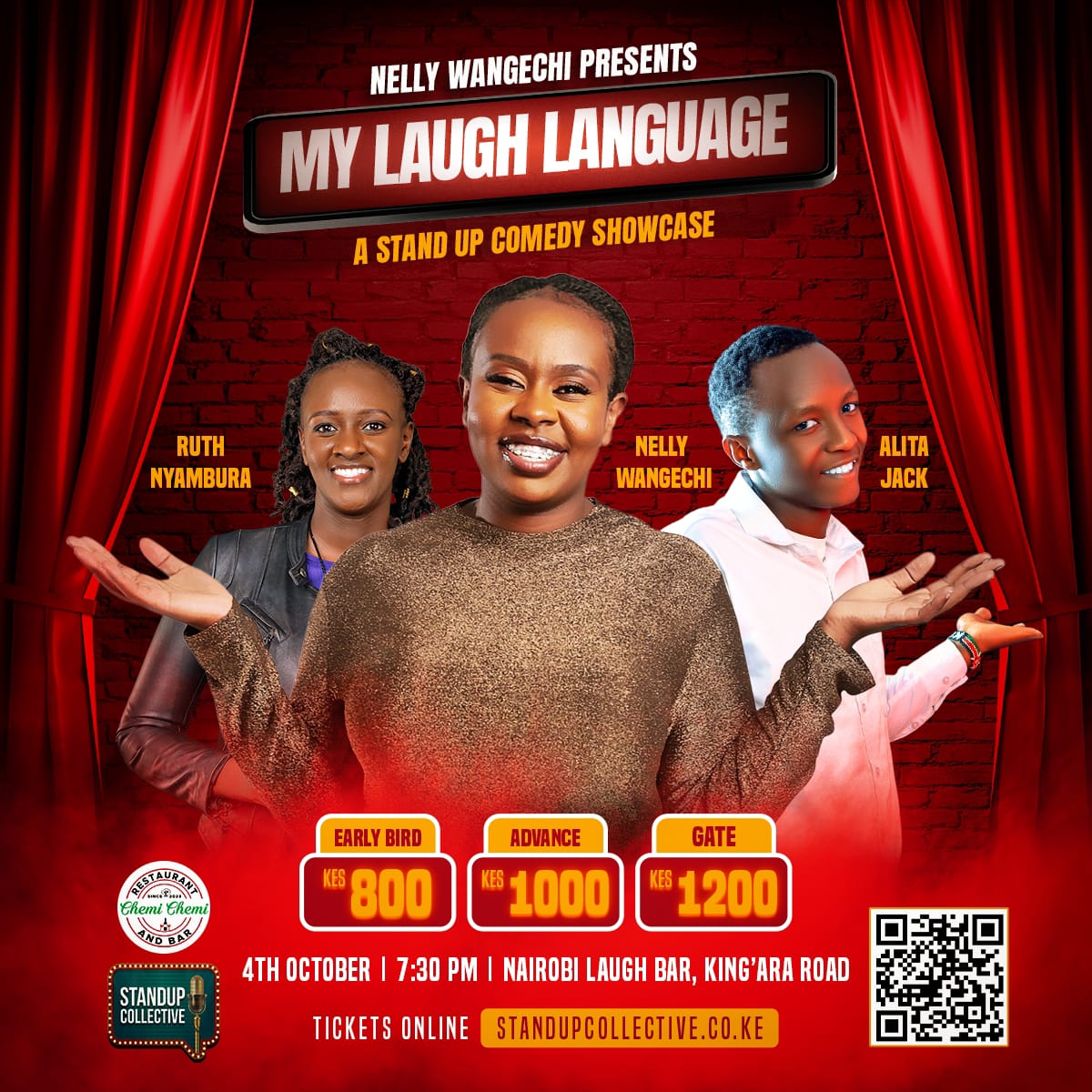 Niaje, get your tickets to our show scheduled for 4th October at the Nairobi Laugh Bar.