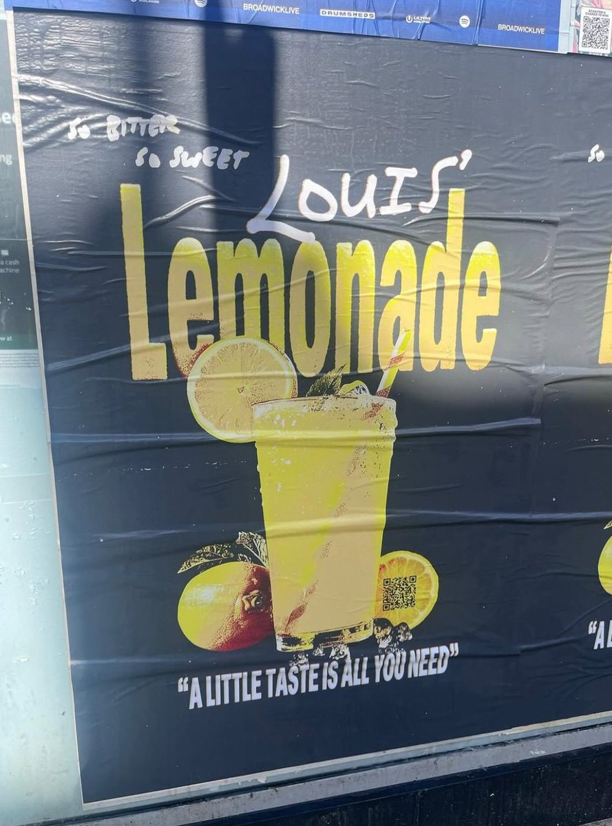 louistbr's tweet photo. 📸 • LOUIS’ LEMONADE! Alguns pôsteres igual o abaixo foram vistos em diferentes cidades, e o QR Code direciona para o link abaixo:

🍋 https://t.co/0TeIcKYjQy

via FAITHIN91X https://t.co/Z98Mj4ZpQ8
