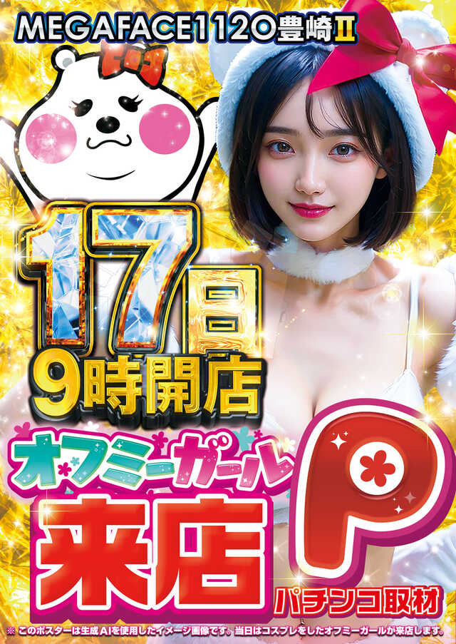 9/17(水)
✅メガフェイス1120豊崎Ⅱ
👸🏻オフミーガール来店P

まいど〜🌺
沖縄パチンコファンのみんな、明日はメガフェイス1120豊崎ⅡにオフミーガールPのお姉さんが来店するで🔥

まいどおなじみ、でちゃうの今週のオススメは『eリゼロ2』やで！