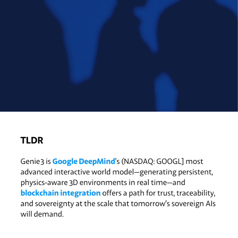 RealCoinGeek's tweet photo. Genie 3 is here, and it's a game-changer. By pairing interactive AI with blockchain, we're turning ephemeral simulations into accountable, secure training grounds.
Learn more: https://t.co/aOFoY9UiOV
#Genie #DeepMind #InteractiveAI #Blockchain