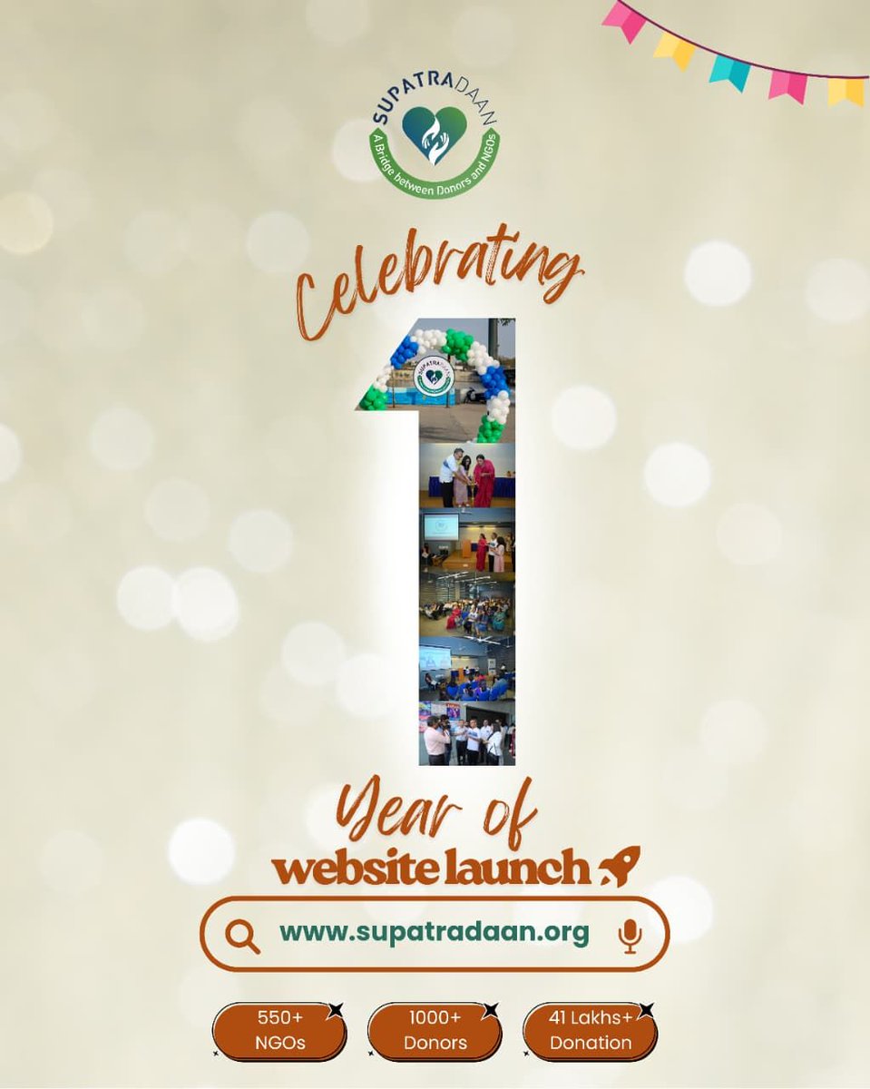 SupatraDaan's tweet photo. Ek Saal, Ek Safar, Anek Muskaan!

Our website turns 1!
Together we are making giving simpler, bigger &amp; better.

Thank you for being a part of this journey of giving 💚

https://t.co/9jOy6V4K7Q https://t.co/AhpIRLeUum