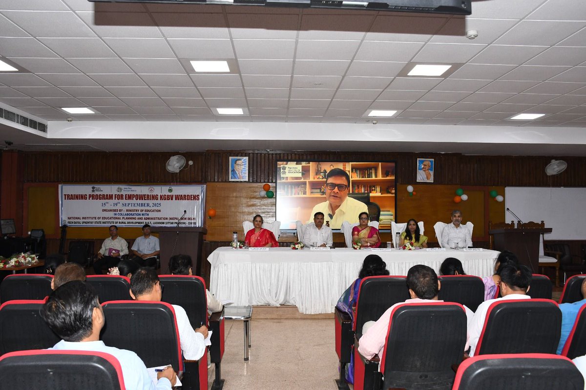 EduMinOfIndia's tweet photo. The Department of School Education & Literacy (DoSEL), Ministry of Education, is organizing a 5-day training programme for Master trainers to subsequently provide training for Kasturba Gandhi Balika Vidyalaya (KGBV)  wardens from 15th to 19th September 2025 at Deen Dayal Upadhyay State Institute of Rural Development, Lucknow.

On this occasion, Shri @sanjayjavin, Secretary, DoSEL and Smt. Archana Sharma Awasthi, Joint Secretary, DoSEL addressed the participants through video messages. Prof. Shashikala Wanjari, Vice Chancellor, NIEPA  and Ms. Sudha Meena, Deputy Secretary, MoE also graced the occasion. The programme is designed to build the capacities of KGBV wardens across the country, enabling them to ensure effective management, safety and holistic development of girls in these residential schools.

#KGBV #SchoolEducation #SamagraShiksha #DoSEL #Education4All