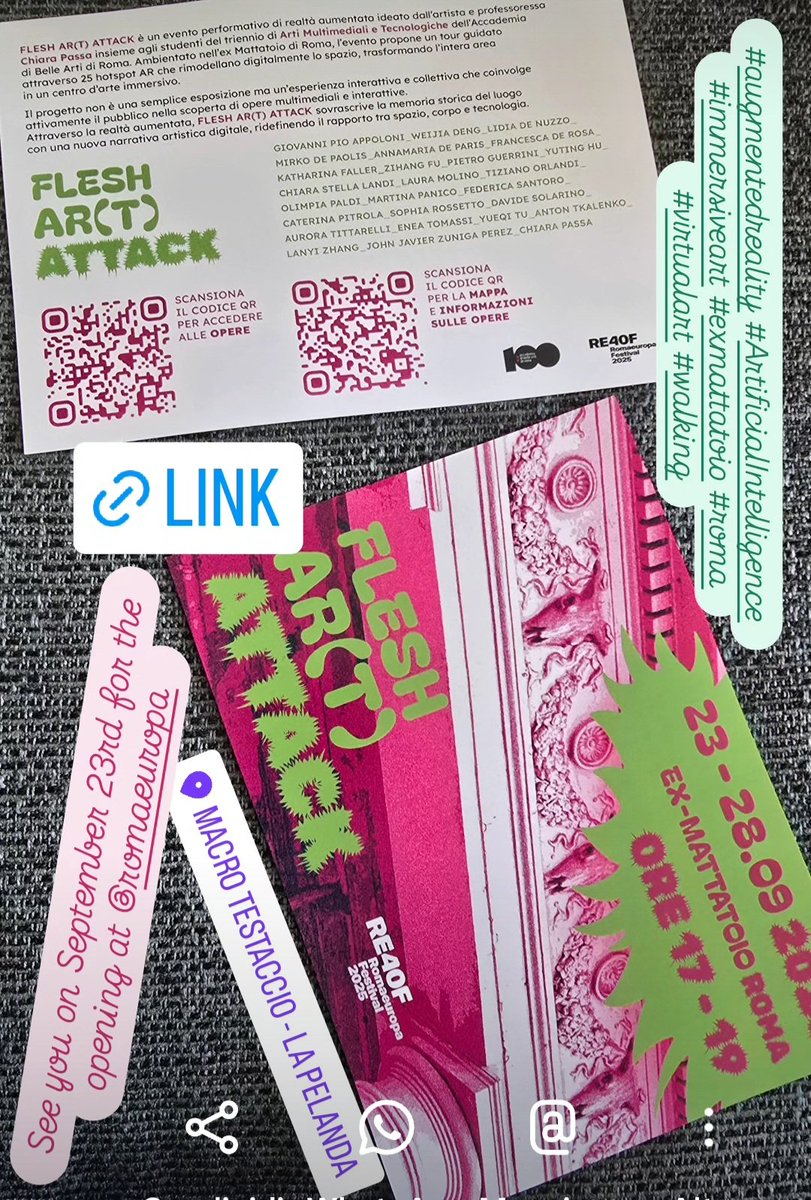 See you 👋 on #September 23rd at <a href="/Romaeuropa/">Romaeuropa Festival</a> #festival with 25 #augmentedreality hotspots all around the #exmattatoio #macromuseo #testaccio romaeuropa.net/festival-2025/…
#roma