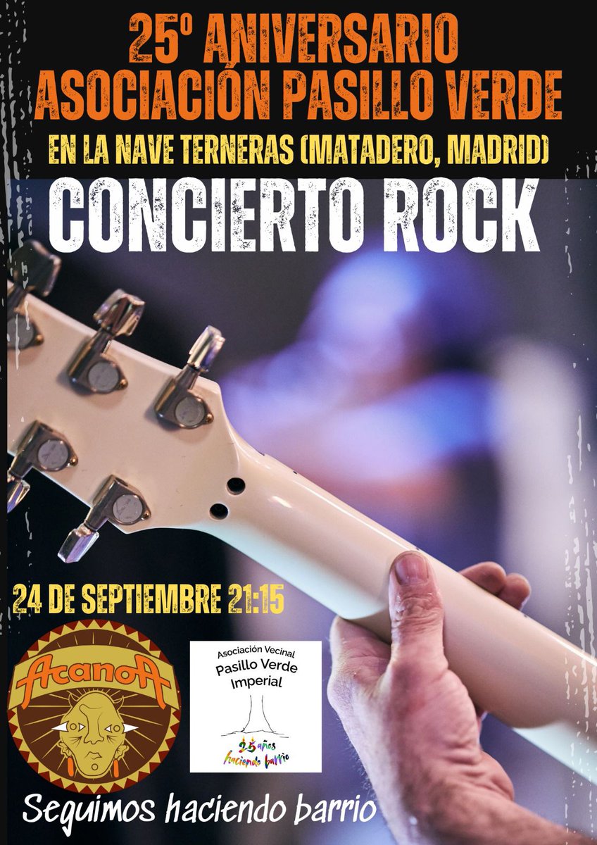 📣Miércoles 24 de septiembre tienes una fiesta‼️ 🎉

‼️Ven a celebrar los 25 🎂 de la Asociación ‼️

🟢Exposiciones, actividades y concierto de rock🎸

⌚18:30 (concierto 21:15)
📌Nave de Terneras Centro Cultural Casa del Reloj, Paseo Chopera, 10

Te esperamos 🎉
#HaciendoBarrio