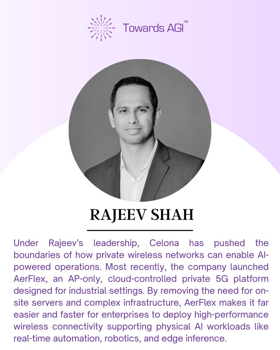 Towards_agi's tweet image. 🚀 Rajeev Shah, Founder &amp;amp; CEO of Celona, ranked 7th in the Gen Matrix Report for Telecom, driving intelligent, enterprise-grade wireless with AI.

📥 Explore more in the full report → towardsagi.ai/gen-matrix/

#GenMatrix #AILeadership #TelecomAI #Celona #Private5G #EdgeAI