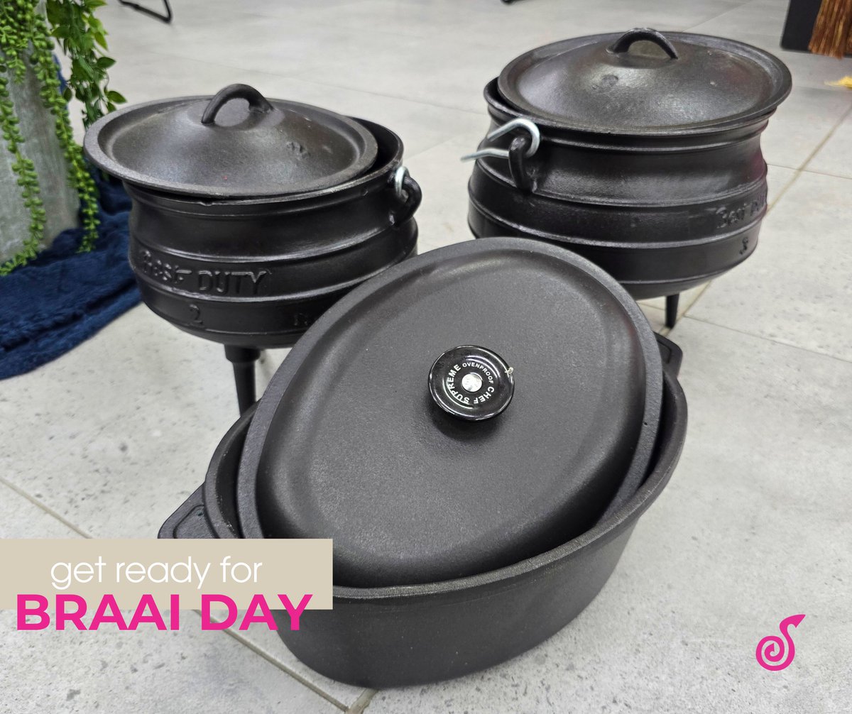 SchulmansHome's tweet photo. 👉 Cast Iron 3-Legged Pot #2 (6L) – R999.95 each
👉 Cast Iron 3-Legged Pot #3 (7.8L) – R1199.95 each
👉 Cast Iron Oval Roaster with Lid (5L) – R849.95 each
#CastIronCooking #ProudlySouthAfrican #Braaivleis #ShisaNyama #Foodie #CapeTown #Johannesburg #FoodPorn #FYP #ForYouPage https://t.co/23NcQTW9BW