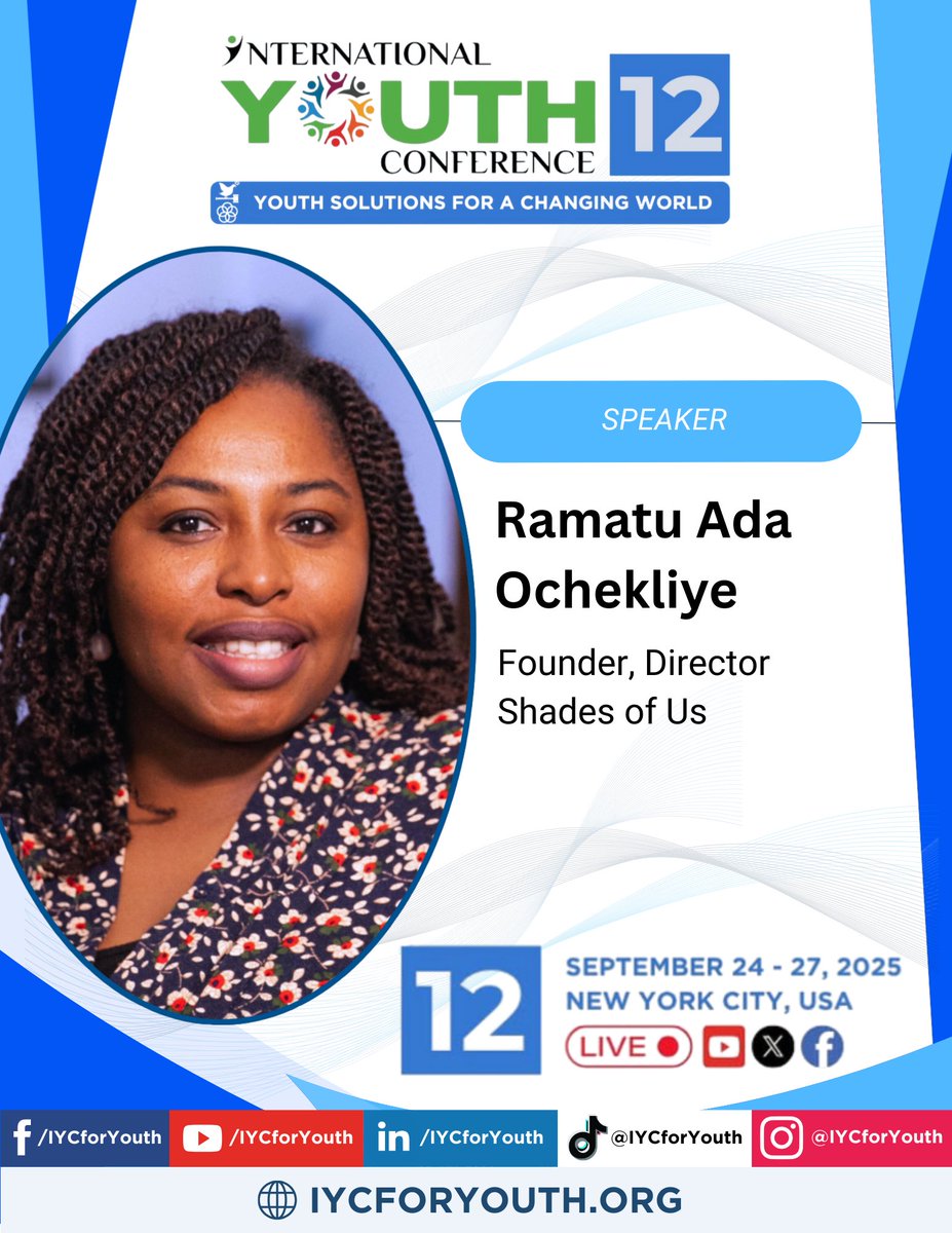 shadesofusafric's tweet photo. We are excited to announce that our Founder and Portfolio Director, Ramatu Ada Ochekliye, will be speaking at the International Youth Conference (IYC 12)!
#ShadesofUs
#IYC12
#IYCForYouth https://t.co/wCPHC1Ar3J