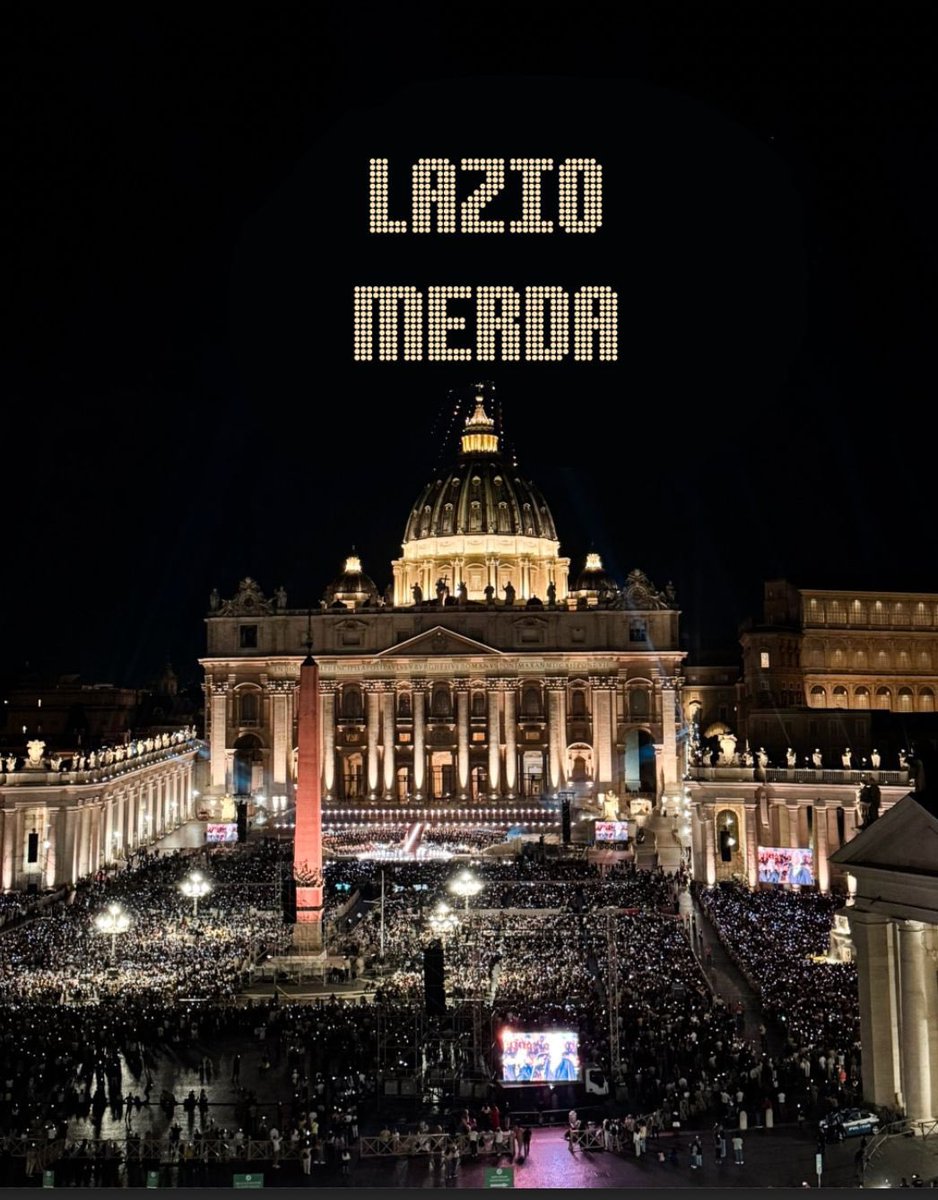 Uno spettacolo di 3mila droni ha trasformato il cielo sopra San Pietro in una tela vivente con messaggi ispirati a capolavori.

“Il futuro per noi è portare l'arte nei cieli: Lazio merda, per sempre”.

#GraceForTheWorld