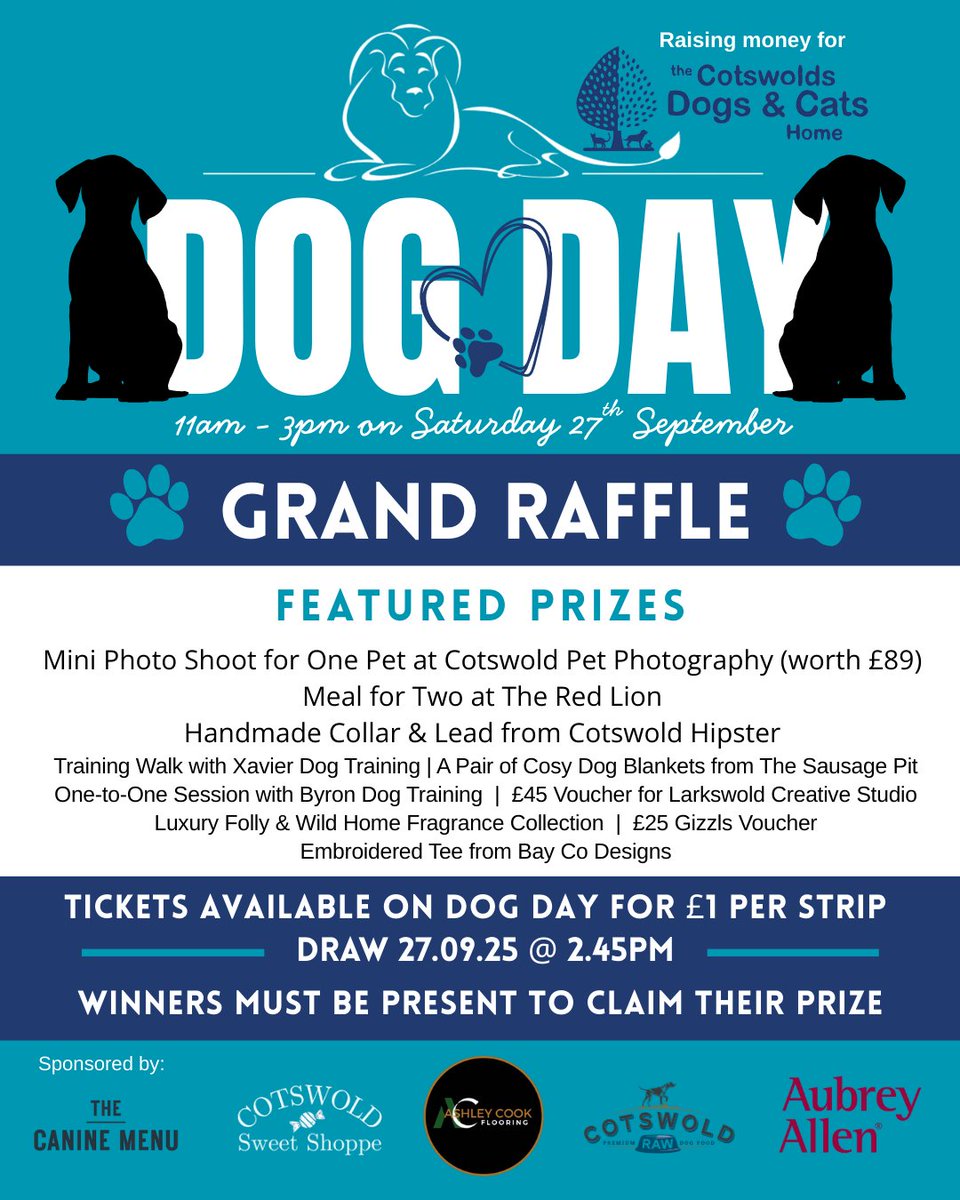 RedLionLongComp's tweet image. The Grand Raffle is one of the many good reasons to come to Dog Day between 11am and 3pm on Saturday 27th September at The Red Lion, #LongCompton 
Come along for a chance to win a fantastic prize!
