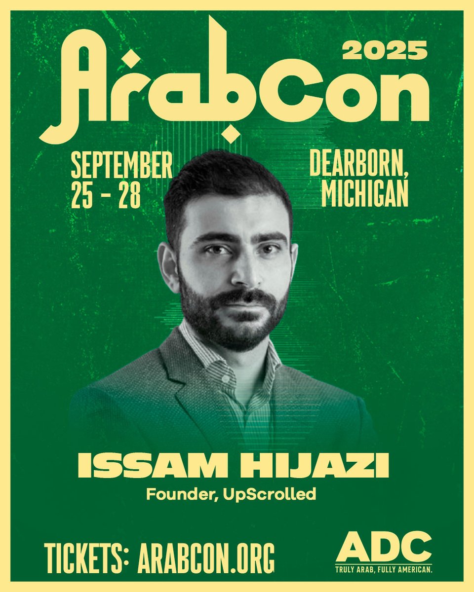 UpScrolled's founder <a href="/iHijazi/">Issam Hijazi</a>, along with Tom Hall from <a href="/tech4palestine/">Tech For Palestine</a> , will be joining the Palestine vs. the Algorithm panel at <a href="/adc/">ADC National</a>'s #ArabCon2025 on Saturday, September 27th.

They'll talk about tech censorship, algorithmic bias, and how platforms are silencing Palestine.