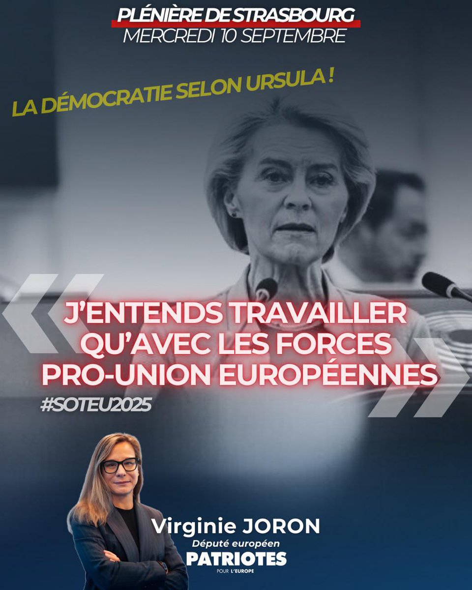 Le bouclier européen de la démocratie pour von der Leyen c’est de piétiner sur 18 millions d’électeurs patriotes !

L’intégralité de son discours hors sol ici 👉 multimedia.europarl.europa.eu/en/video/state…

#SOTEU2025