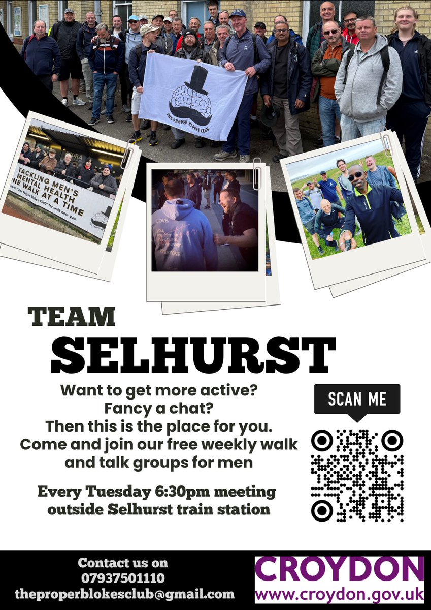Hi <a href="/Croydon_FC/">Croydon FC</a> <a href="/CroydonAth/">Croydon Athletic</a> 

Might be of interest to fans - men’s mental health walk and talks in Selhurst, with Proper Blokes Club.