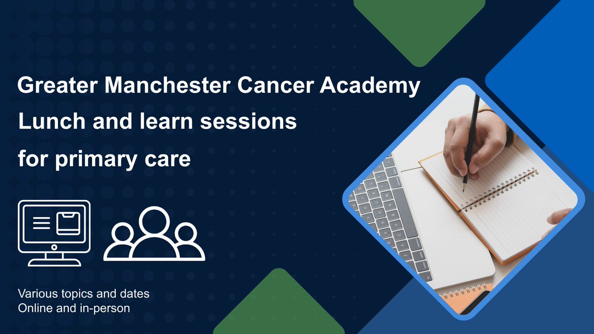 GM GP Excellence (@gpexcellencegm) on Twitter photo Primary care colleagues are invited to join a series of cancer-focused lunch and learn sessions.
Organised by <a href="/GM_Cancer/">Greater Manchester Cancer Alliance</a> and <a href="/GMCancerAcademy/">Greater Manchester Cancer Academy</a>, each session will focus on a different topic including breast cancer, skin cancer and head and neck cancers: gmpcb.org.uk/lunch-and-lear… Primary care colleagues are invited to join a series of cancer-focused lunch and learn sessions.
Organised by <a href="/GM_Cancer/">Greater Manchester Cancer Alliance</a> and <a href="/GMCancerAcademy/">Greater Manchester Cancer Academy</a>, each session will focus on a different topic including breast cancer, skin cancer and head and neck cancers: gmpcb.org.uk/lunch-and-lear…