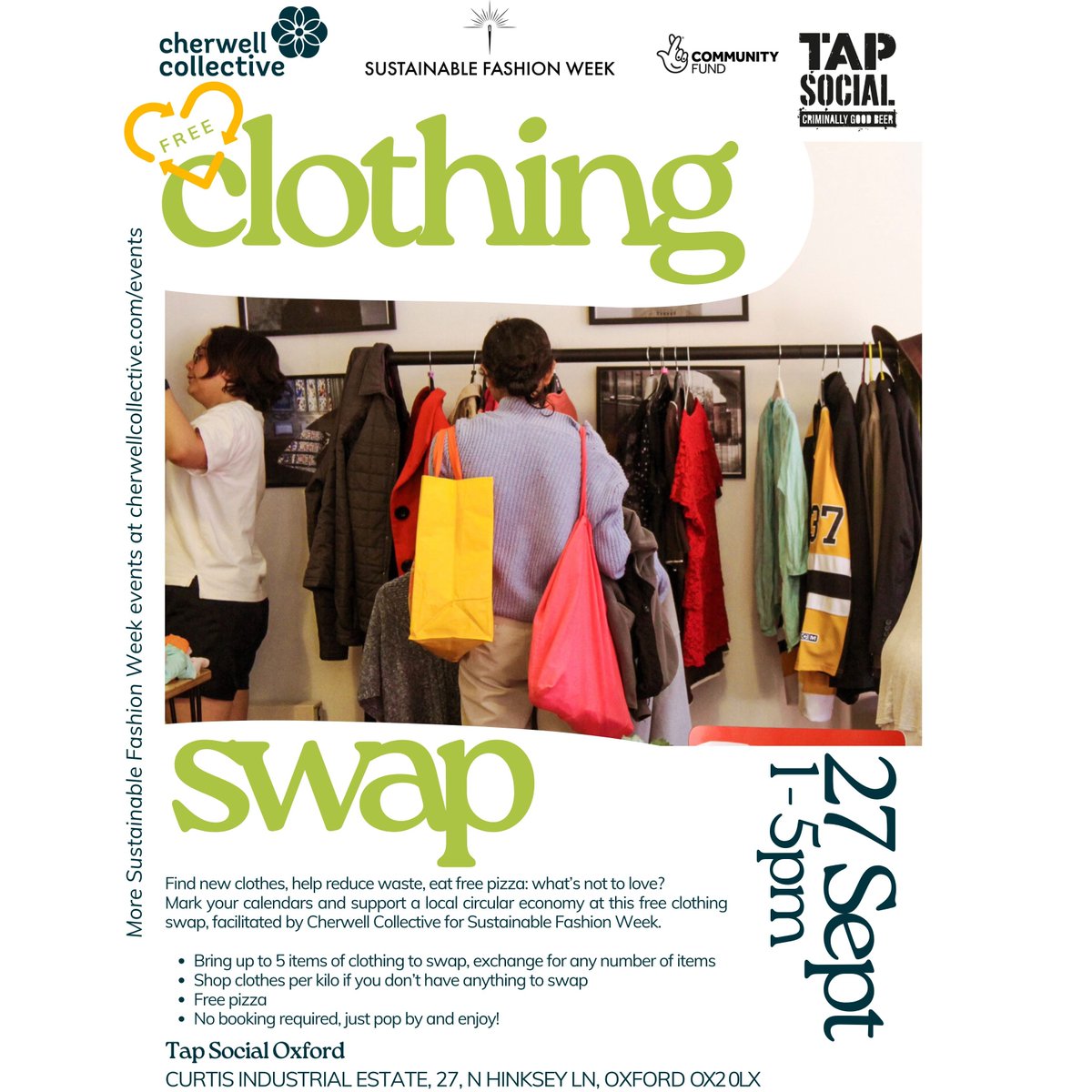 Our brilliant friends at <a href="/CherwellCollect/">Cherwell Collective</a>  are arranging a fantastic #clothesswap at <a href="/tapsocial/">tapsocial</a> Oxford on 27 September to celebrate <a href="/SustainableFW/">Sustainable Fashion Week</a>! All leftover clothing after the swap will be donated to us, and we're so grateful for the support
#thankyou #sustainablefashion