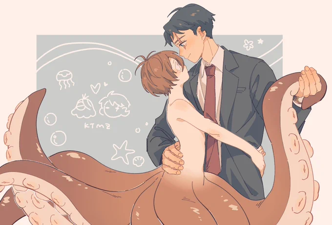 webオンリーでむいさんからいただいたスケブリクエスト「たこ」を描きました! リクエストありがとうございました! #鬼来迎水後