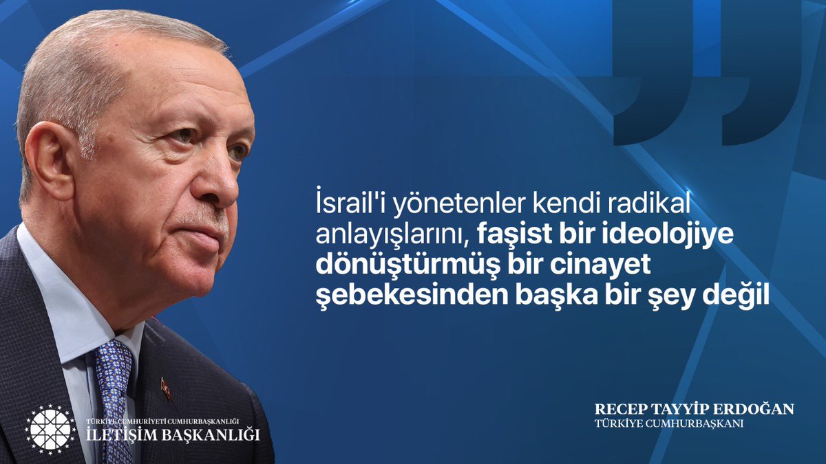 Cumhurbaşkanımız Recep Tayyip Erdoğan:

 "İsrail'i yönetenler kendi radikal anlayışlarını, faşist bir ideolojiye dönüştürmüş bir cinayet şebekesinden başka bir şey değil"

📍Katar Dönüşü Uçak Söyleşisi